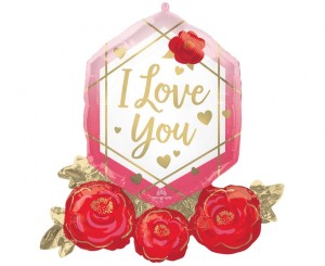 Balon foliowy Super Shape "I Love You Gem And Roses", 76 cm x 71 cm, pakowany