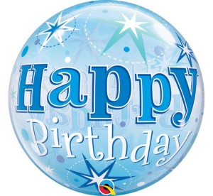 Balon foliowy 22" QL Bubble Poj. "Happy Birthday Starburst Sparkle " niebieski
