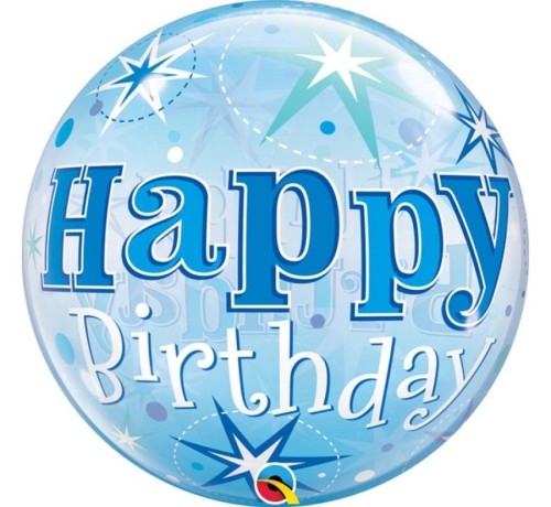 Balon foliowy 22" QL Bubble Poj. "Happy Birthday Starburst Sparkle " niebieski