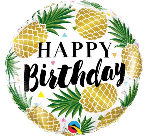 Balon foliowy 18" QL CIR - "Birthday Golden Pineapples"