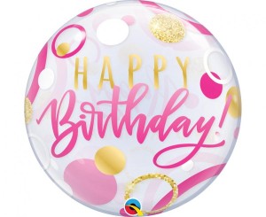 Balon foliowy 22" QL Bubble Poj. "Birthday Pink & Gold Dots"