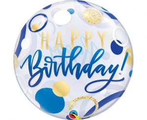Balon foliowy 22" QL Bubble Poj. "Birthday Blue & Gold Dots"