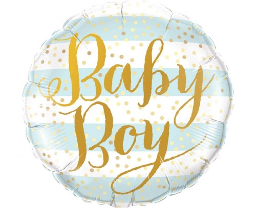 Balon foliowy 18 cali QL CIR Baby Boy, niebieskie paski