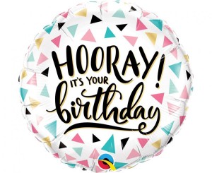 Balon foliowy 18 cali QL RND Bday Hooray!