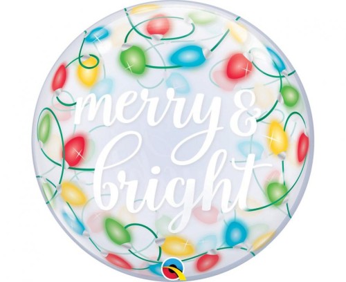 Balon foliowy 22" QL Bubble Poj. Światełka Merry & Bright KK