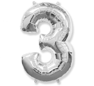 Balon foliowy FX - "Number 3" srebrny 85 cm
