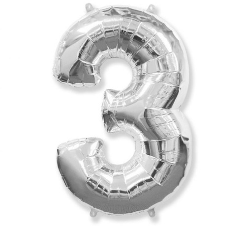 Balon foliowy FX - "Number 3" srebrny 85 cm