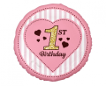 Balon foliowy 1st Birthday, różowy, 18"