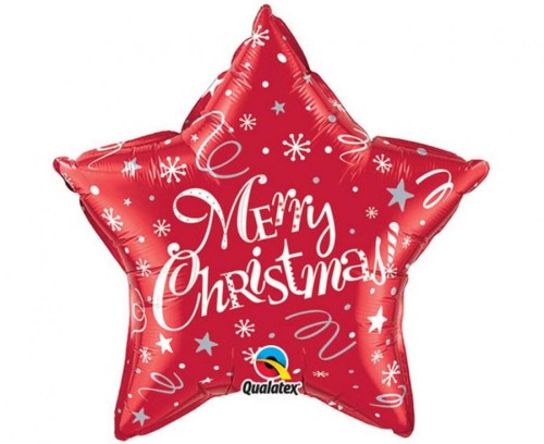 Balon foliowy 20" QL STR "Merry Christmas", czerwony