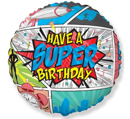 Balon foliowy 18 cali FX - SuperBirthday- COMIC, pakowany