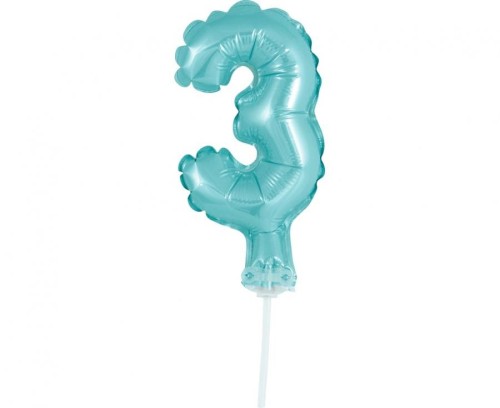 Balon foliowy 13 cm na patyczku "Cyfra 3", błękitna KK