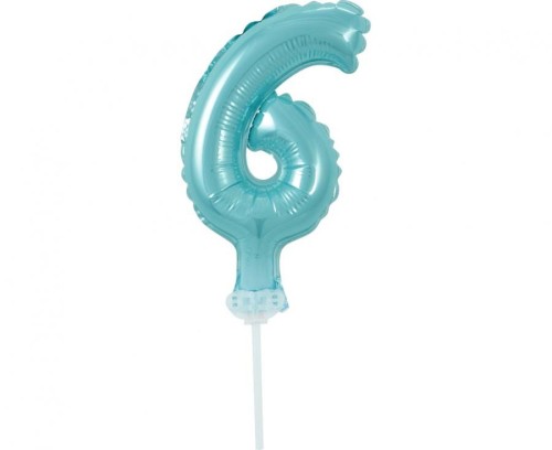 Balon foliowy 13 cm na patyczku "Cyfra 6", błękitna KK