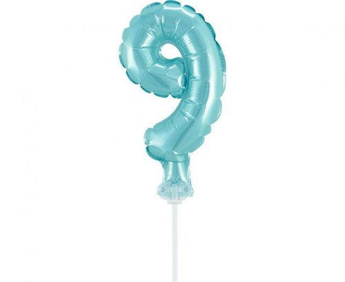 Balon foliowy 13 cm na patyczku "Cyfra 9", błękitna KK