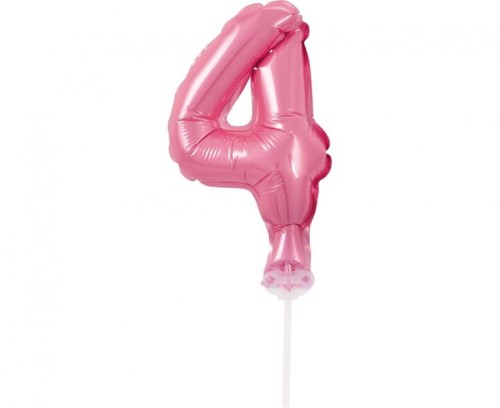 Balon foliowy 13 cm na patyczku "Cyfra 4", różowa