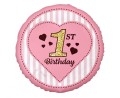 Balon foliowy 1st Birthday, różowy, 18"
