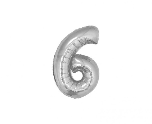 Balon foliowy "Cyfra 6", srebrna, 35 cm