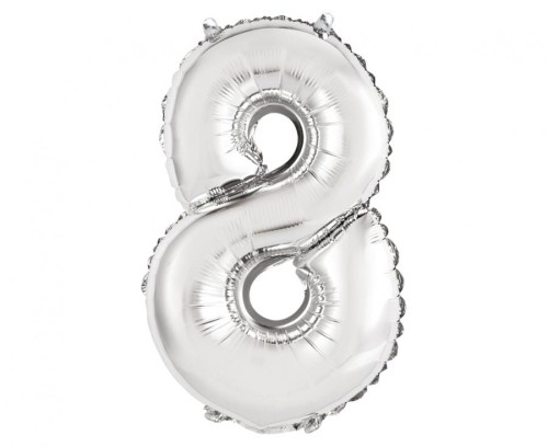 Balon foliowy "Cyfra 8", srebrna, 35 cm