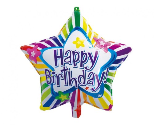 Balon foliowy Happy Birthday, gwiazda, 19"