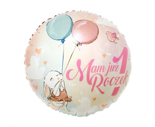Balon foliowy Mam Już 1 Roczek, 18" (króliczek)