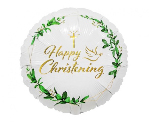 Balon foliowy Happy Christening (krzyż i gołąbek), 18"