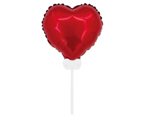 Balon foliowy "Serce", 11" czerwone, z patyczkiem i zaworem