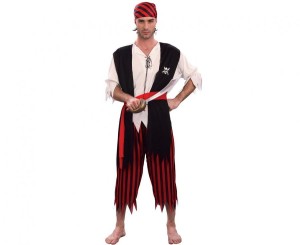 Zestaw dla dorosłych Karaibski Pirat (bluzka z kamizelką, pasek, spodnie, nakrycie głowy), rozm. 52