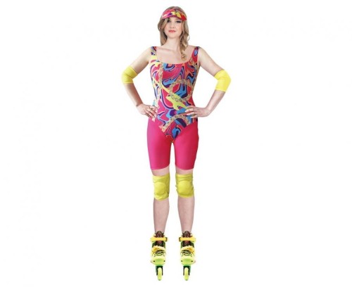Zestaw dla dorosłych Rolkarka Lata 80' (czapka, kostium, opaski na nadgarstki, ochraniacze na kolana), rozm. S