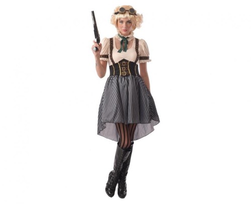 Zestaw dla dorosłych Steampunk (naszyjnik, gogle, sukienka), rozm. S