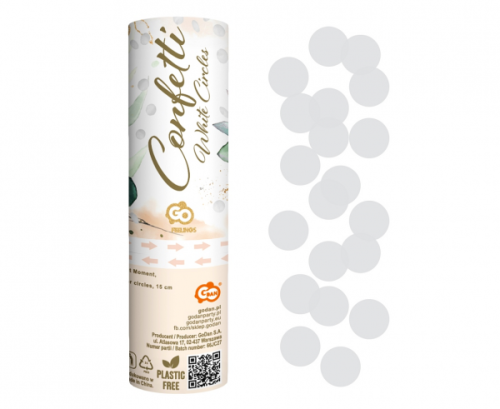 Konfetti pneumatyczne Best Moment, kółeczka papierowe białe / 15 cm