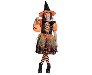 #STDZ Zestaw dla dzieci Dyniowa Czarownica (sukienka, kapelusz, pasek, kołnierz), rozm. 120/130 cm