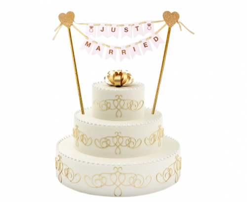 Dekoracja papierowa W&C na tort Just Married, 25 cm