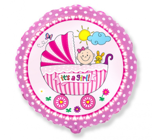 Balon foliowy 18" FX - "Wózek dla dziewczynki", różowy