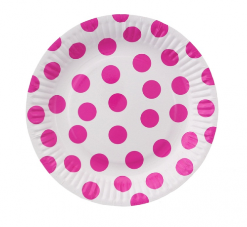 Talerzyki papierowe Groszki (Magenta C), 18 cm, 6 szt.