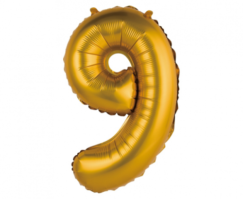 Balon foliowy "Cyfra 9", złota, matowa, 35 cm