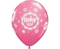 Balon QL 11" z nadr. "Baby Girl" (grochy), mix: j. różowy, różowy, lawendowy / 6 szt.