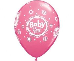 Balon QL 11" z nadr. "Baby Girl" (grochy), mix: j. różowy, różowy, lawendowy / 6 szt.