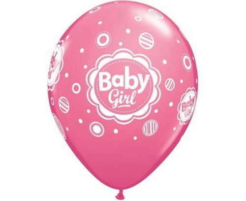Balon QL 11" z nadr. "Baby Girl" (grochy), mix: j. różowy, różowy, lawendowy / 6 szt.