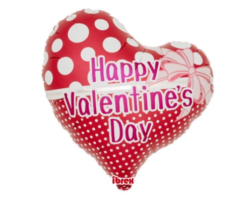 Balon Ibrex Hel, serce Jelly 14", Valentine Dots & Ribbon, packed