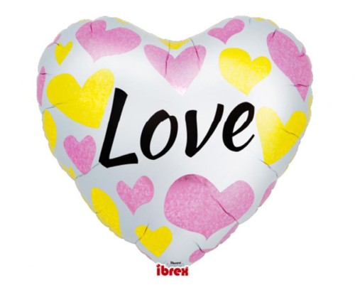Balon Ibrex Hel, serce 25", White Love Pink & Gold Hearts, packed
