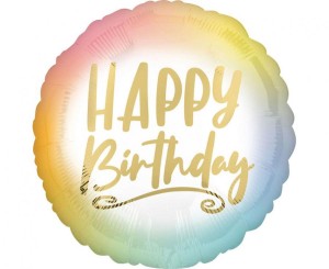 Balon foliowy 18" CIR "Happy Birthday" Ombre, złoty napis, zapakowany