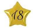 Balon foliowy "18" gwiazda złota, nadruk czarny, 19"