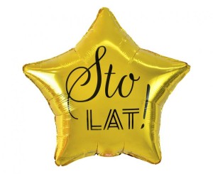 Balon foliowy Sto Lat, gwiazda złota, nadruk czarny, 19"