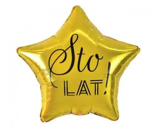 Balon foliowy Sto Lat, gwiazda złota, nadruk czarny, 19"