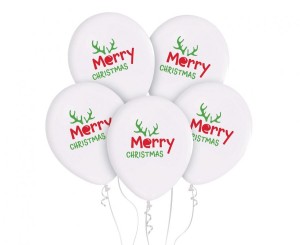 Balony Merry Christmas (z rogami), 12"/ 5 szt.