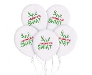 Balony Wesołych Świąt (z rogami), 12"/ 5 szt.