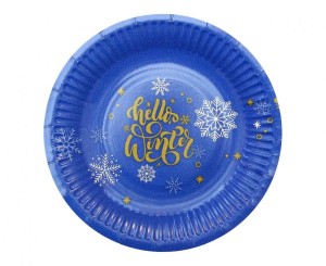 Talerzyki papierowe Hello Winter Navy Blue, certyfikat FSC, 18 cm/ 6 szt.