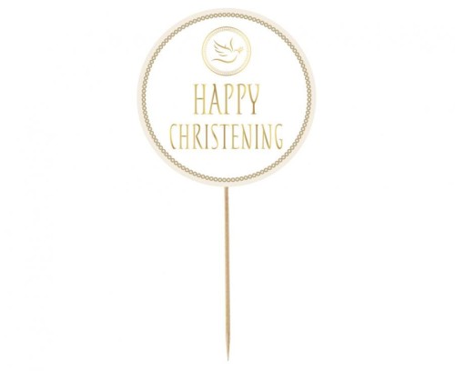 Dekoracja papierowa na tort Happy Christening - gołąbek, średnica 14 cm