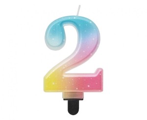 Świeczka cyferka 2, ombre, pastelowa, 8 cm