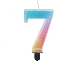 Świeczka cyferka 7, ombre, pastelowa, 8 cm