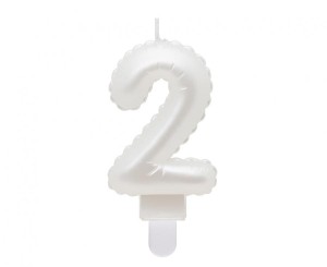 Świeczka B&C cyferka 2, perłowa biała, 7 cm